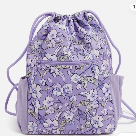 Vera Bradley Lighten Up Deluxe Wild Roses Lavender Floral Drawstring B/P  NWT - Picture 6 of 8